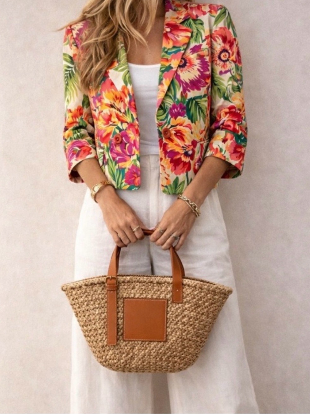 Bandolino Floral Stretch Blazer in Pink, Green & Orange
